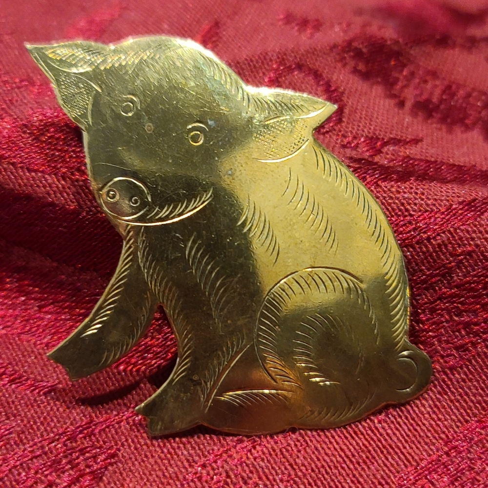 Brass Pig Brooch.